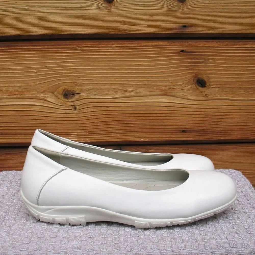 Womens White Slip Resistant Work Shoes Dress Flats